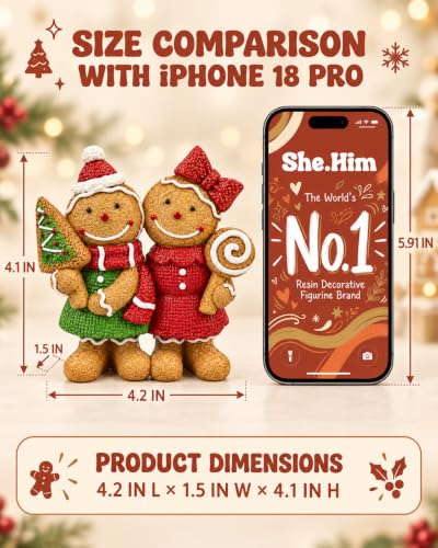 Christmas Gingerbread Couple Figurine - Indoor Resin Holiday Decoration