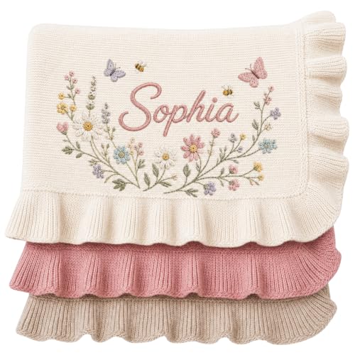 Personalized Embroidered Baby Blanket with Name - Nursery Cozy Stroller Throw - Design 4