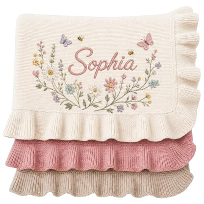 Personalized Embroidered Baby Blanket with Name - Nursery Cozy Stroller Throw - Design 4