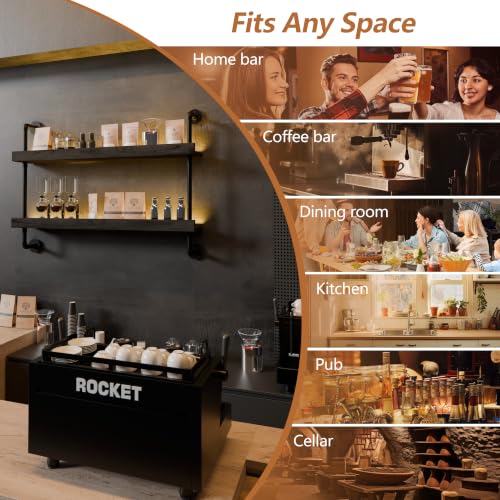 LED Wall Mounted Wine Rack and Bar Shelves - Black, 36 Inch
