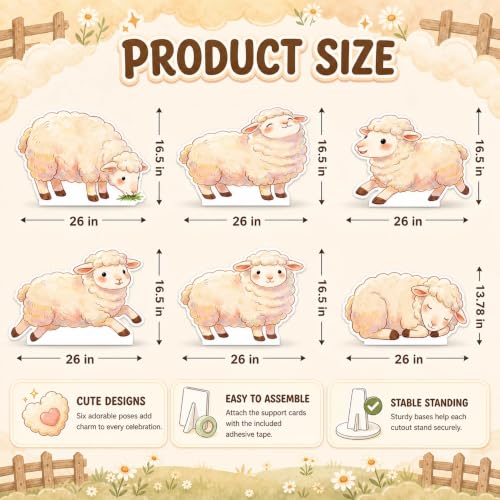 Sleep Cute 6 Pcs Sheep Cardboard Cutouts for Farm Party Decor