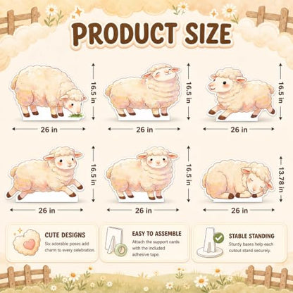 Sleep Cute 6 Pcs Sheep Cardboard Cutouts for Farm Party Decor