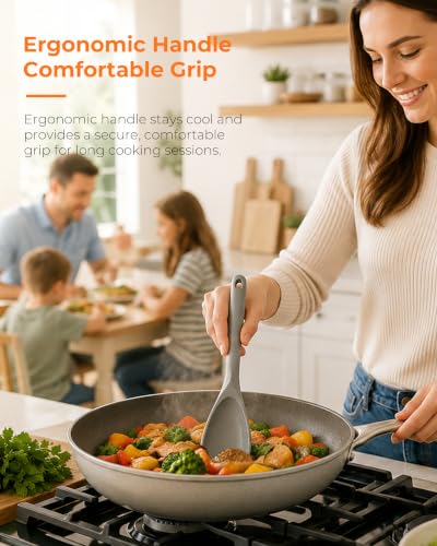 Black & Gray Silicone Cooking Spoon Set with S-Hooks - Nonstick Safe Heat-Resistant Utensils
