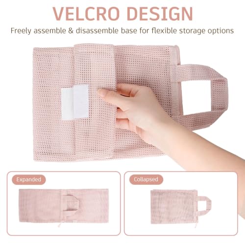 Pink Mesh Shower Bag with Zipper and 3 Pockets - Small Portable Shower Caddy