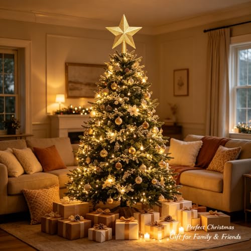 Gold Glitter Star Christmas Tree Topper - 4 Inch Holiday Decor