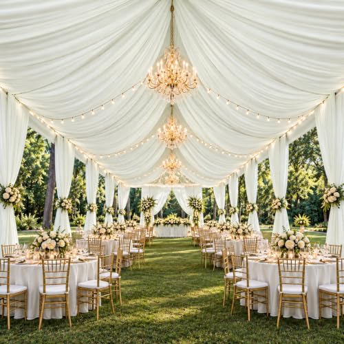 Ivory Ceiling Drapes 50ft Long for Wedding Party & Event Decor - Pack of 2
