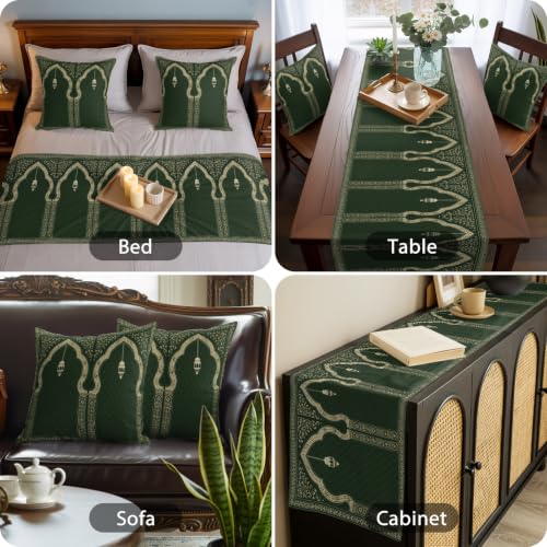 83x20 Inch Forest Green Bed Runner & Pillow Cover Set for Queen Size Bed, Boho Ethnic Decor