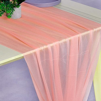 14ft Peach Chiffon Table Runner Set of 12 - Wedding & Event Decor