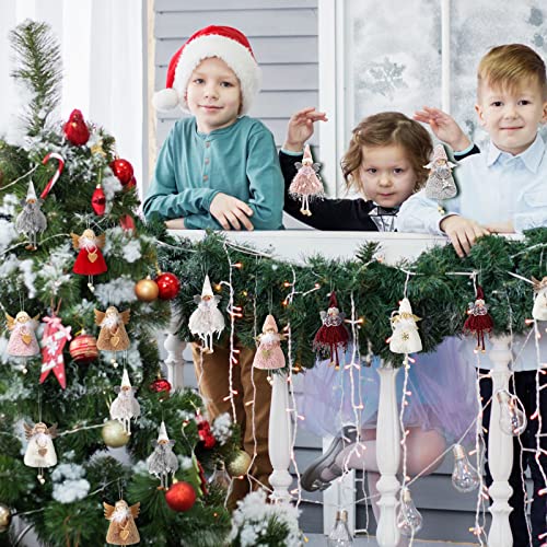 20Pcs Christmas Angel Ornaments Plush Doll Holiday Tree Decorations - Pink & White