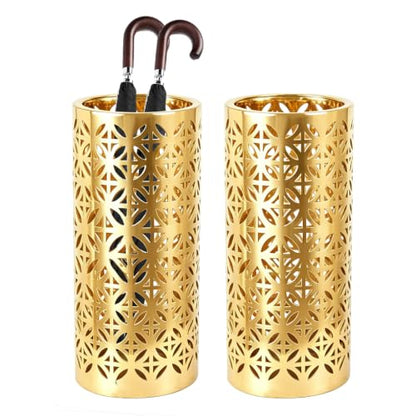 Gold Ceramic Umbrella Stand 7.9x7.9x17.9 Inches Entryway Decor