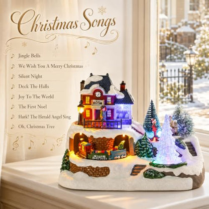 VCUTEKA Christmas Village Train Station with Music - Holiday Decor