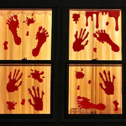 Halloween Bloody Handprint Window Clings - Spooky Horror Decor
