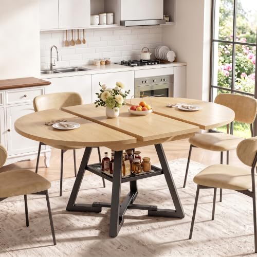 Extendable Round to Oval Dining Table for 4-8 with Open Storage Shelf, Space-Saving Modern Design, Black
