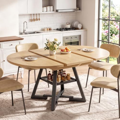 Extendable Round to Oval Dining Table for 4-8 with Open Storage Shelf, Space-Saving Modern Design, Black