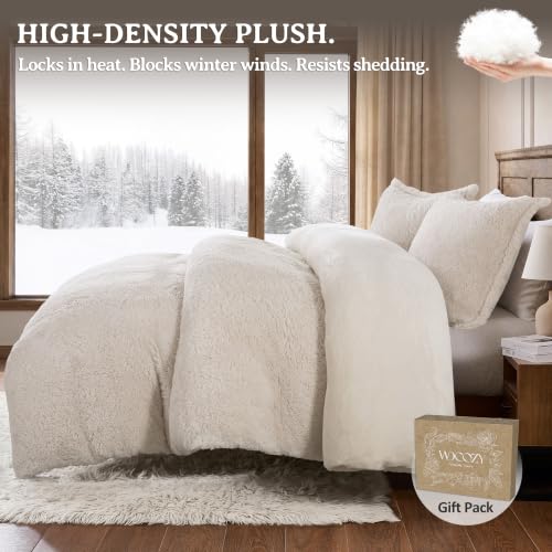 Queen Fleece Comforter Set - Thick Plush Fuzzy Bedding in Oatmeal, Dual-Side Cozy Fabric