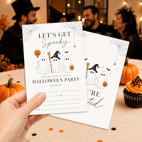 Cute Ghost Halloween Party Invitations with Envelopes and Cards - Neutral Spooky