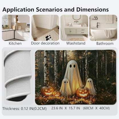 Rustic Halloween Bathroom Mat - Vintage Forest Ghost with Jungle Ghost Variation