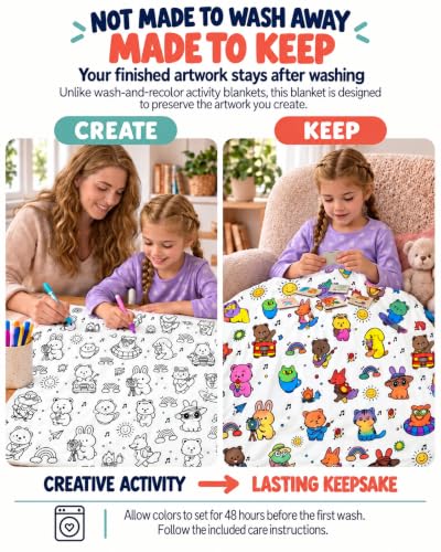 Animal Variation Coloring Blanket for Adults & Kids 50x60 Inch with 12 Markers