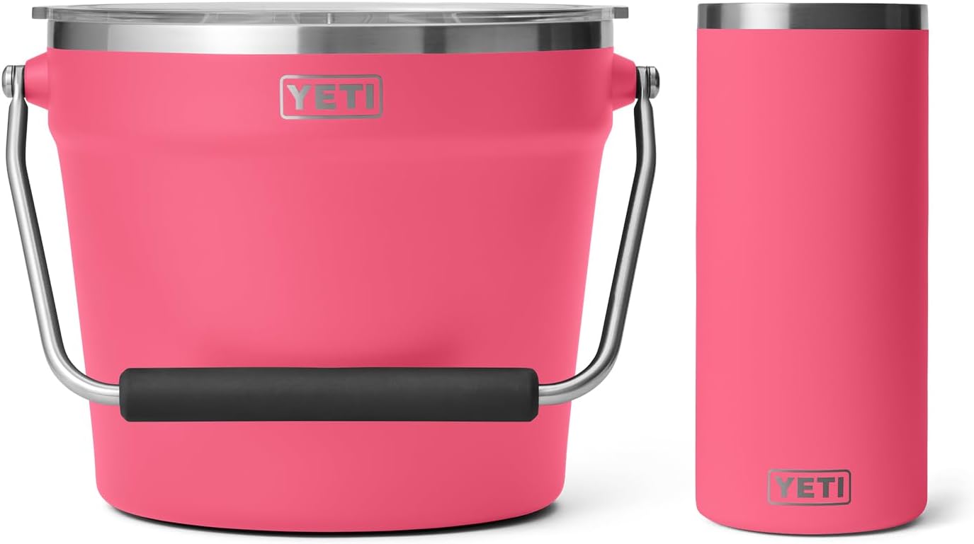 YETI Beverage Serving Set, (1) Wine Chiller, and (1) Beverage Bucket, Tropical Pink