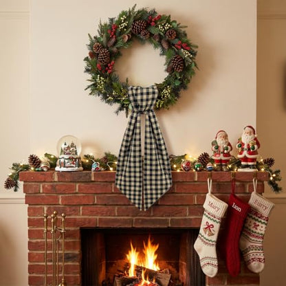 Black Linen Plaid Wreath Sash for Front Door Home Decor
