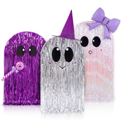 Halloween Ghost Cardboard Cutouts Set with Tinsel Curtains and Decor