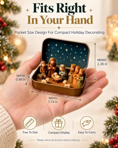 Mini Nativity Scene Set Tin Box - Style 1 - Christmas Figurines Keepsake