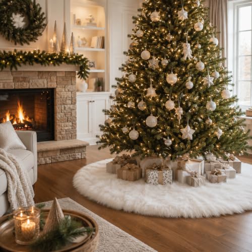 White Faux Fur Christmas Tree Skirt 30 Inch Luxury Plush Holiday Decor
