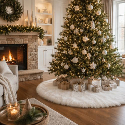 White Faux Fur Christmas Tree Skirt 30 Inch Luxury Plush Holiday Decor