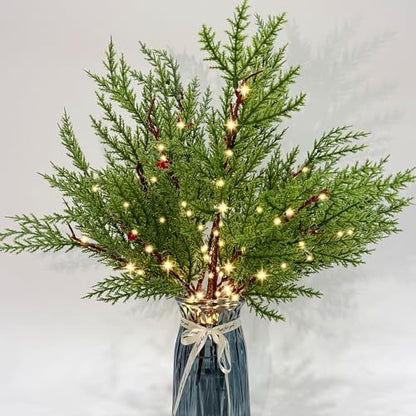 Pine Needle Christmas Lighted Branches Set - 3 Pieces, 90 Lights, Battery Operated