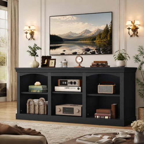 Farmhouse TV Stand for 75/80 Inch TVs - Black Oak, 70"