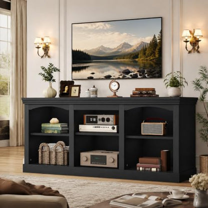 Farmhouse TV Stand for 75/80 Inch TVs - Black Oak, 70"