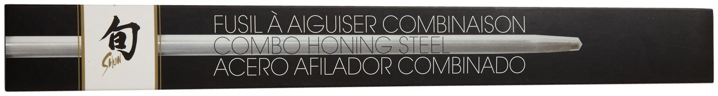 Shun Cutlery Sora 9" Combination Honing Steel, Smooth and Micro-Ribbed Honing Rod, Built-In Angle Guide, Pakkawood Handle, Japanese Knife Sharpener for Professional and Home Chefs