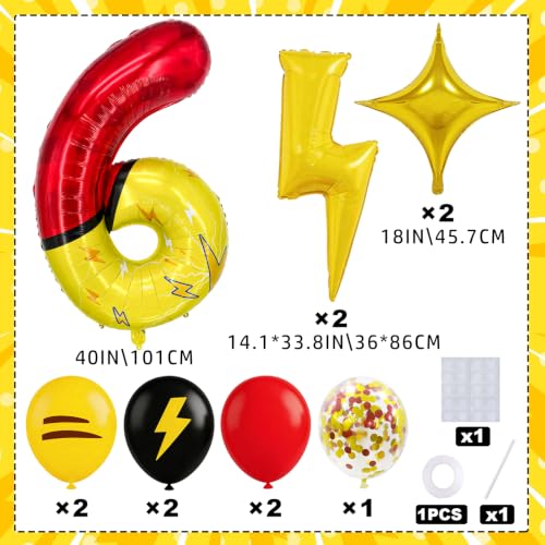 Lightning Theme 40 Inch Digit Foil Balloon Set - Red Yellow Black Party Decorations with Star & Lightning Balloons, Indoor Outdoor Celebration Supplies (Variation 6)