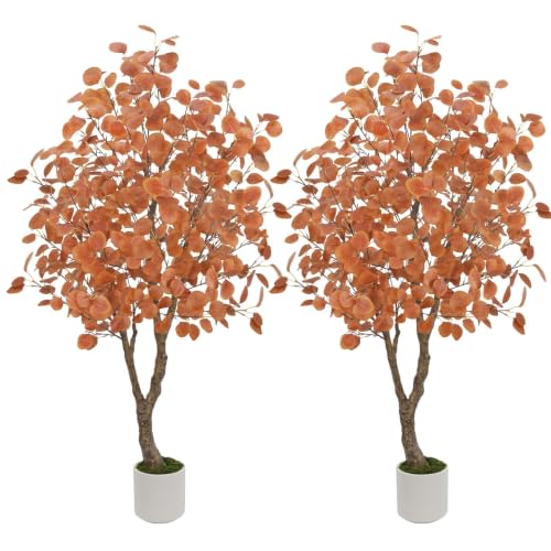 5ft Artificial Fall Trees Set - 2 Pack Eucalyptus Autumn Decor for Porch & Home