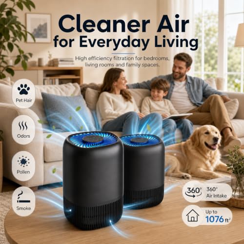 Black 2-Pack Home Air Purifiers for Large Rooms, Pet Odors, Smoke, Pollen