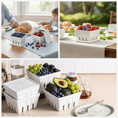 4-Pack Ceramic Berry Basket with Lids - White Classic