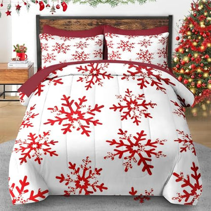 King Snowflake Christmas Comforter Set with Sheets - Cozy Holiday Bedding