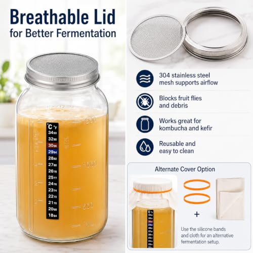 64 oz Kefir Starter Kit with Glass Fermentation Jar & Strainer