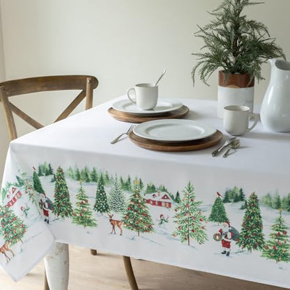 Christmas Wonderland Tablecloth 60 x 84 Inches - Holiday Decor, Watercolor Icons - Benson Mills