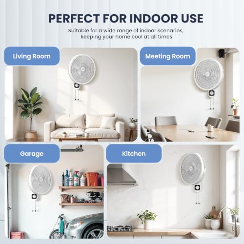 White Wall Mount Oscillating Fan 16-inch, 3-Speed Indoor Cooler with Tilt