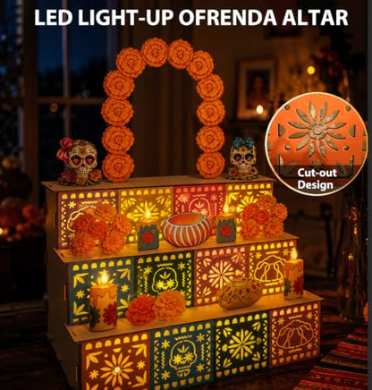 LED Day of the Dead Altar Kit - Multicolor Light-Up Día de los Muertos Ofrenda Set