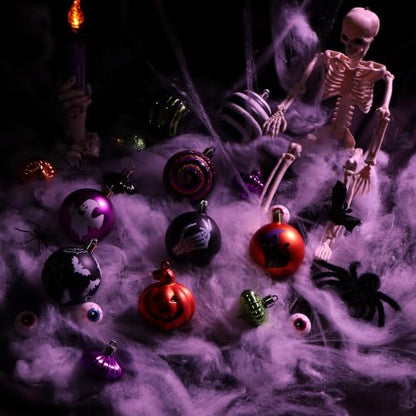 45pcs Halloween Tree Ornaments Set - Shatterproof Halloween Decorations with Jack-o'-Lantern, Bat, Ghost & Witches Hat Designs
