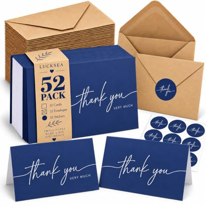 52 Pack Thank You Cards with Kraft Envelopes and Stickers Set