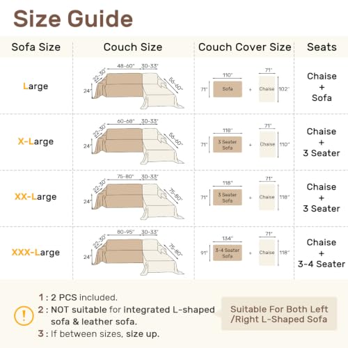 XL Dark Grey Sectional Couch Cover L-Shaped Sofa Protector - 71x110 + 71x118