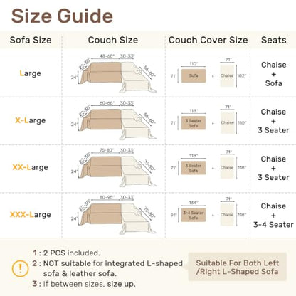 XL Dark Grey Sectional Couch Cover L-Shaped Sofa Protector - 71x110 + 71x118