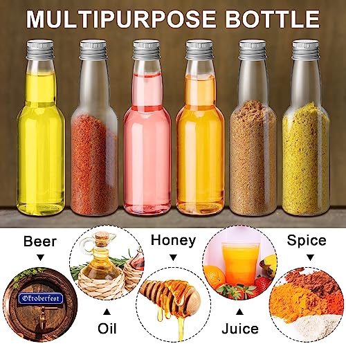120 Pcs Mini Liquor Bottles Airtight Shot Miniature Empty Plastic Alcohol Spirit Shot Bottles with Funnels for Party Favors, Weddings(3.3 oz,Silver)