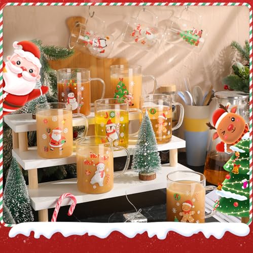 24 Pcs Christmas Glass Coffee Mugs 16 Oz with Handle Winter Theme Set - Santa Snowman Elk