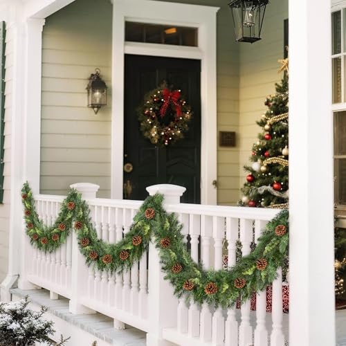 6FT Christmas Garland with Lights - Realistic Cedar & Pinecones, Prelit Indoor Outdoor Decor - Variation 1 / 6FT-1Pc