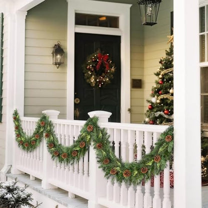 6FT Christmas Garland with Lights - Realistic Cedar & Pinecones, Prelit Indoor Outdoor Decor - Variation 1 / 6FT-1Pc