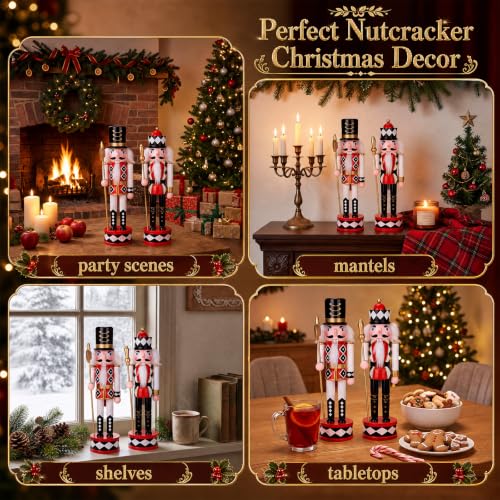 2-Piece 12-Inch Wooden Christmas Nutcracker Decor Set - Checkered Soldier Figures